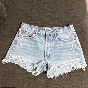 Agolde Faded Blue Frayed Jean Shorts